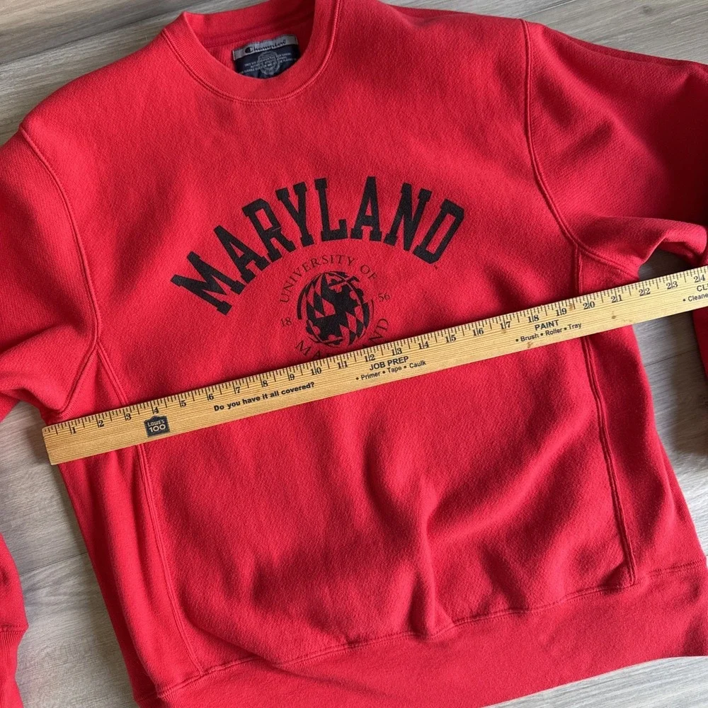 Vintage Champion University Of Maryland Crewneck‎ Sweatshirt Pullover Red Sz M